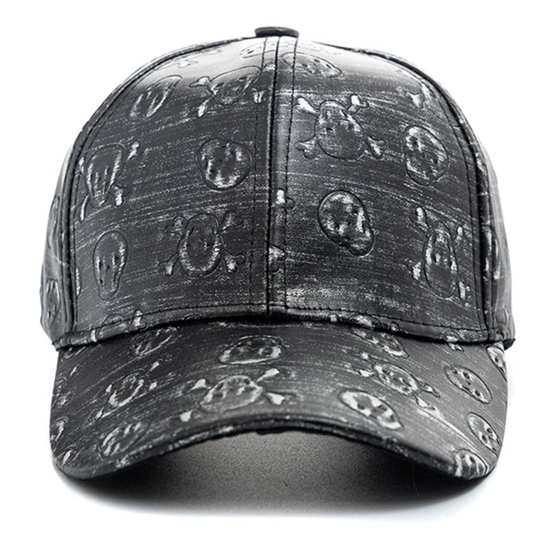 Unisex Leather Cap Skull Design Baseball Cap Men Women Adjustable Casual Outdoor Streetwear Sports Hat