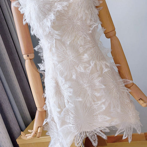 Load image into Gallery viewer, Korean Solid Lace Dress For Women Square Collar Sleeveless High Waist Spliced Feathers Mini Dresses Female Summer
