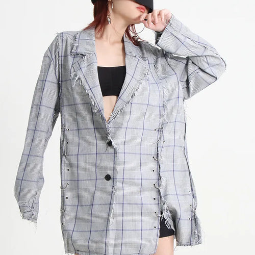 Load image into Gallery viewer, Plaid Blazers For Women Notched Collar Long Sleeve Patchwork Single Breasted Slim Temperament Blazer Female

