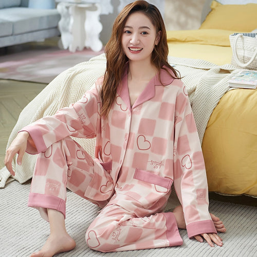 Load image into Gallery viewer, High Quality Women&#39;s Pajamas Set Fashion Cartoon Print Leisure Cotton Sleepwear Long Casual Homewear Nightwear Femme 3XL
