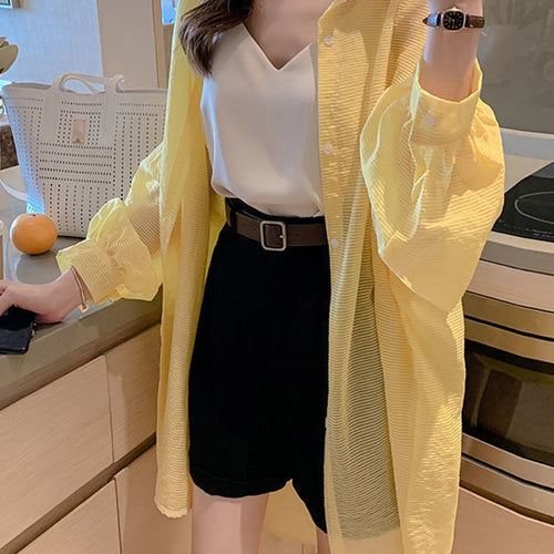 Load image into Gallery viewer, Thin Summer Women Long Shirts Long Sleeve Loose Korean  Oversize Sun Protection Shirt Fashion Button Casual Female Tops
