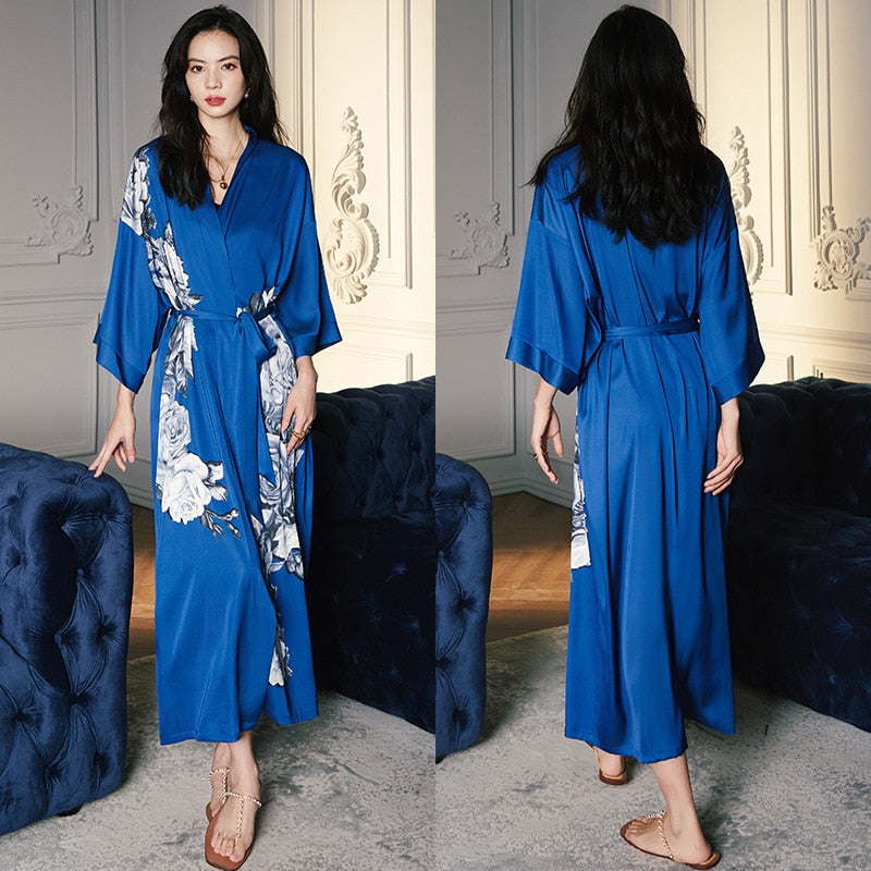 Satin Chiffon Pajamas Women's Summer Large Imitation Silk Luxury Bathrobe Cool Home Clothes French Style Morning Gown