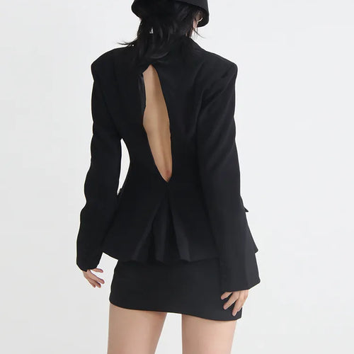 Load image into Gallery viewer, Slim Backless Blazers For Women Notched Collar Long Sleeve Patchwork Diamonds Blazer Female Fashion Clothing
