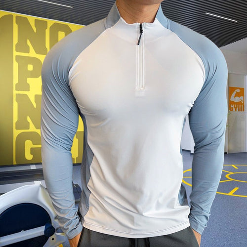 Load image into Gallery viewer, Mens Fitness Trainer Training Tshirts Tops Gym Workout Compression Sweatshirt for Running Football Jersey High Collar Sportswear
