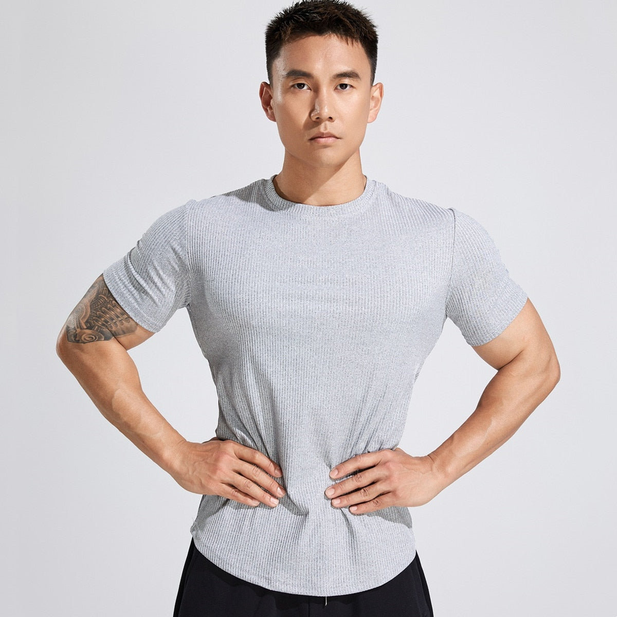 Summer Fitness T-shirt Men Casual Short Sleeve Shirt Male Gym Bodybuilding Skinny Tees Tops Running Sport Black Stripes Clothing