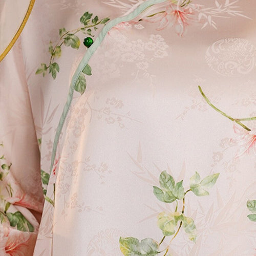 Load image into Gallery viewer, Spring Autumn Women&#39;s Simulated Silk Pajamas Chinese Style Flower Print Home Suit Long Sleeve Pants Two Piece Set
