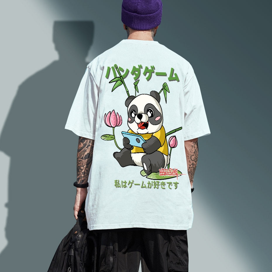 Hip Hop T-Shirt Chinese Style Panda Graffiti Harajuku Loose Men T Shirt Casual Summer Oversized Male Graphic Tees