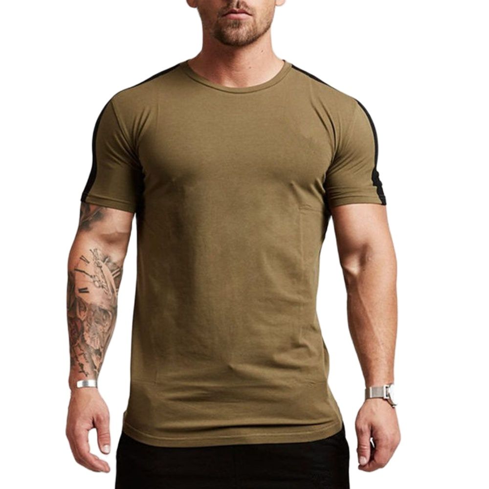 Casual Cotton T-shirt Men Gym Fitness Short Sleeve Shirt Male Bodybuilding Workout Tee Tops Summer Running Training Clothing