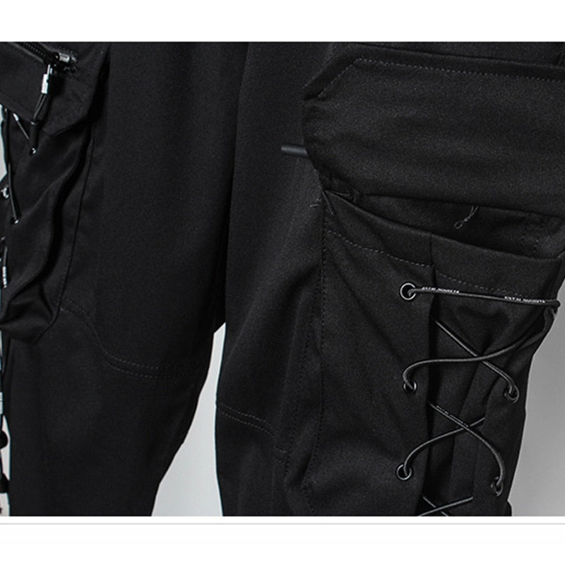 Tactical Functional Pants Joggers Men Pocket Drawstring Design Trousers Autumn Hip Hop Streetwear Harem Pant Black