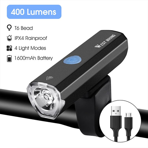 Load image into Gallery viewer, Bicycle Headlights T6 LED USB Bike Front Light Rechargeable 1600mAh Lithium Battery MTB Aluminium Alloy Flashlights
