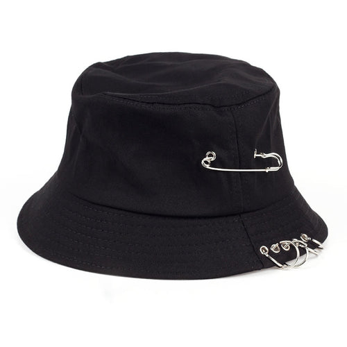 Load image into Gallery viewer, Solid Color iron pin rings personality Bucket Hat cap for unisex women men cotton fishermen caps
