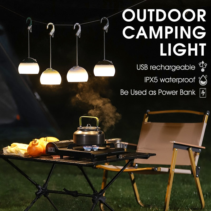 Portable Mini Camping Lights Rechargeable LED Outdoor Tourism Tent Hang Lamp Garden Mood Lantern Night Light Gadgets