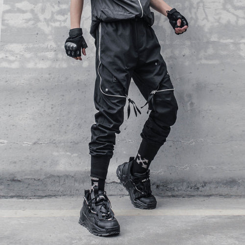 Load image into Gallery viewer, Spring Hip Hop Cargo Pants Men Tactical Functional Joggers Trousers Elastic Waist Streetwear Pant Black W605
