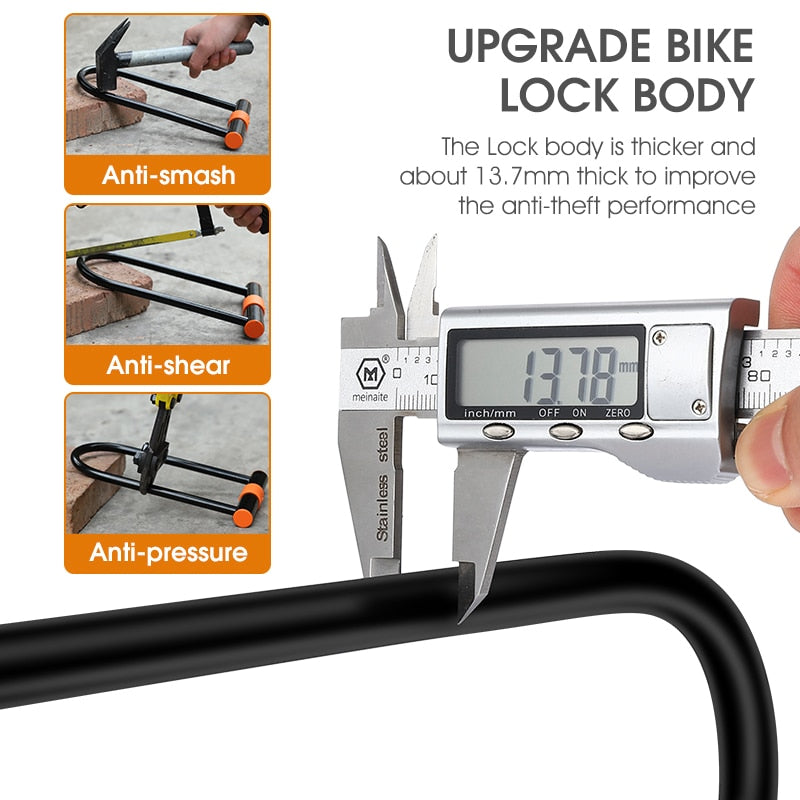 Carbon Steel Bike Lock Anti-Theft Secure MTB Road Bicycle Cable U Lock Motorcycle Scooter Cycling Accessories