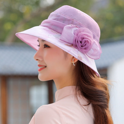 Load image into Gallery viewer, Woman Summer Hats With Visor Hat Fashion Mesh Flower Design Sun Hat Travel Bucket Hat
