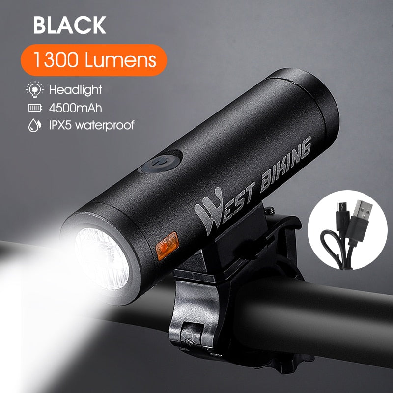 Contest Level Bicycle Light 1300 Lumen USB Rechargeable Flashlight MTB Road Bike LED Headlight Waterproof Rear Lamp