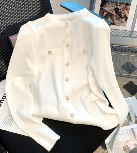 Luxury Pearl Buttons Women Cardigan Sweater Korean Fashion Knitted Thin Jackets Long Sleeve Fall Chic Ladies Sweater Jumper