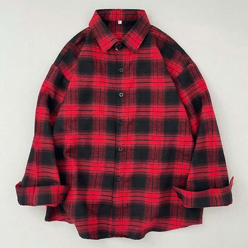 Vintage Plaid Shirts Fashion Button Up Spring Shirt Long Sleeve Turn Down Collar Tops Loose Oversize Ladies Tops