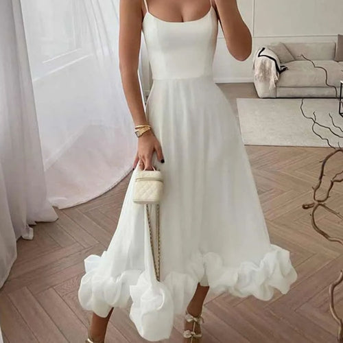 Load image into Gallery viewer, Slim Solid Dresses For Women Square Collar Sleeveless High Waist Off Shoulder Elegant Dress Female Fashion
