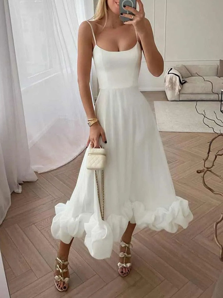 Slim Solid Dresses For Women Square Collar Sleeveless High Waist Off Shoulder Elegant Dress Female Fashion