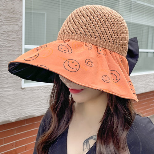 Load image into Gallery viewer, Summer Hats For Women Fashion Smiley Face Pattern Design Straw Hat  Empty Top Sun Hat Travel Beach Hat
