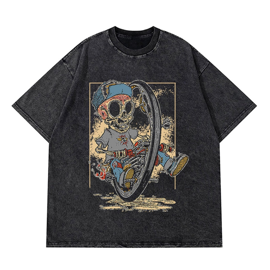 Vintage Washed Tshirts Anime T Shirt Harajuku Oversize Tee Cotton fashion Streetwear unisex top a83