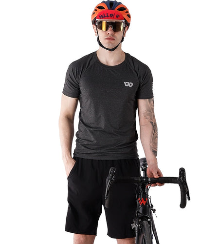 Men's Workout Tracksuit Short Sleeve Bodybuilding Muscle T-Shirts and Shorts Set for Running Jogging Athletic Sports