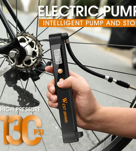7.4V 1500mAh Electric Bicycle Pump Auto-stop 130 PSI Tire Inflator With Pressure Gauge Rechargeable Bike Motorcycle Ball Pump