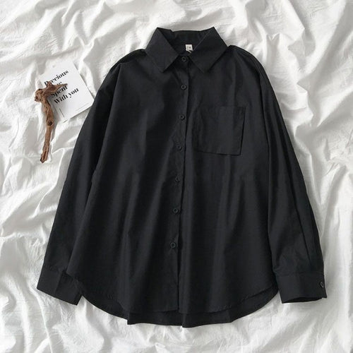Load image into Gallery viewer, White Women School Shirts Fashion JK Preppy Style Spring Japan Long Sleeve Girls Black Shirt Harajuku Button Up Ladies Tops
