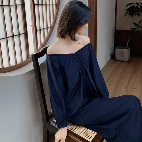 Load image into Gallery viewer, Chinese Style Nightdress Summer Comfortable One-shoulder Satin Silk Like Pajamas Women&#39;s Luxury Large Home Clothes
