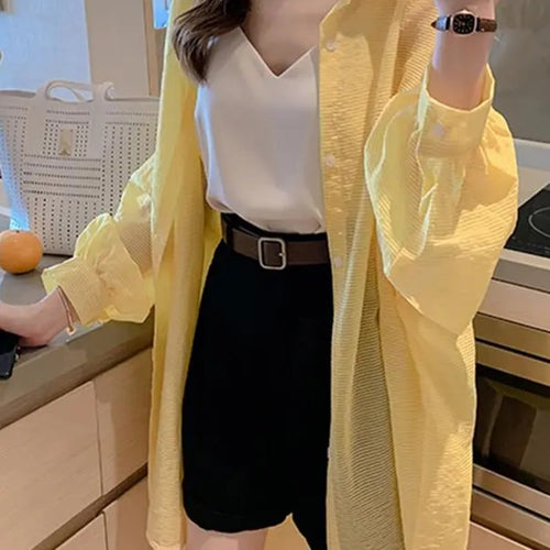 Load image into Gallery viewer, Thin Summer Women Long Shirts Long Sleeve Loose Korean  Oversize Sun Protection Shirt Fashion Button Casual Female Tops
