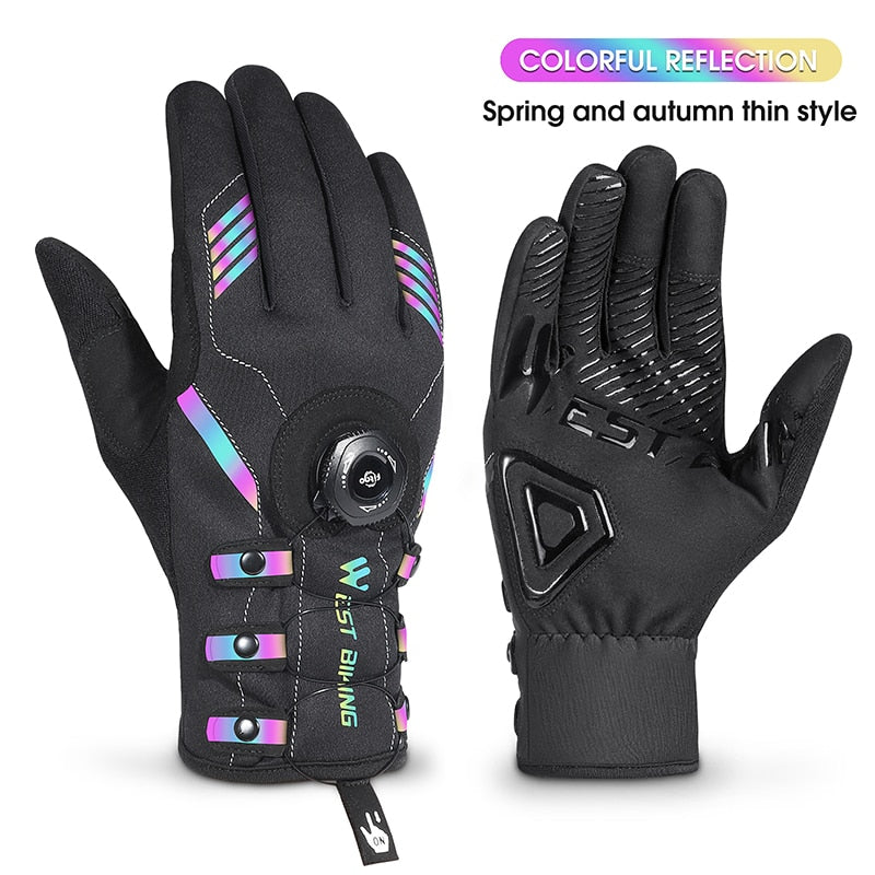 WEST BIKING Adjustable Self-locking Cycling Gloves Men Women Reflective MTB Bike Gloves Touch Screen Sport Ski Bicycle Gloves