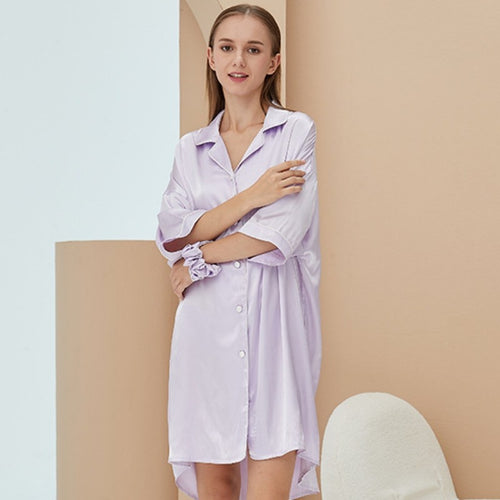 Load image into Gallery viewer, Imitation Silk Pajamas Women&#39;s Summer Short Sleeved V-neck Cardigan Home Clothing Sexy Solid Color Shirts Sleepwear
