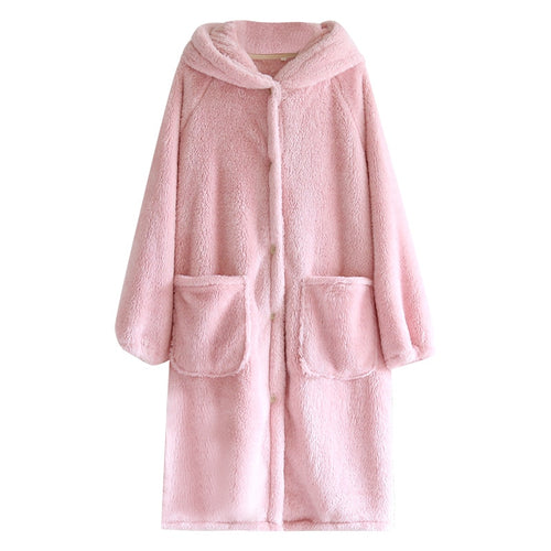 Load image into Gallery viewer, Women&#39;s Pajamas Robe Warm Thick Flannel Solid Sleepwear Casual Homewear Cute Hoodie Top Nightwear Femme New for Winter
