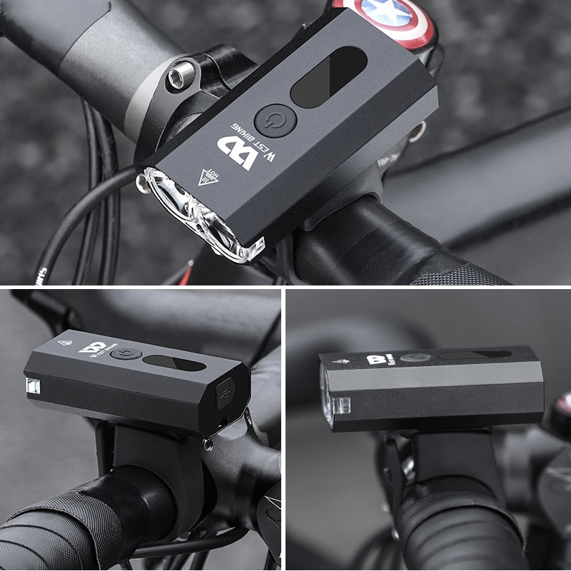 Rechargeable Bicycle Aluminium Front Light Battery Indicator USB Flashlight Double T6 LED 360 Adjustable Support