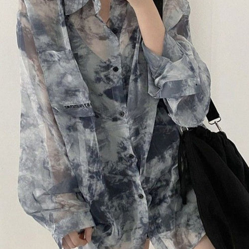 Load image into Gallery viewer, Tie Dye Fashion Women Shirts Harajuku Gothic Y2k Ladies Loose Button Up Top Embroidery All-match Summer Holiday Sun Shirt
