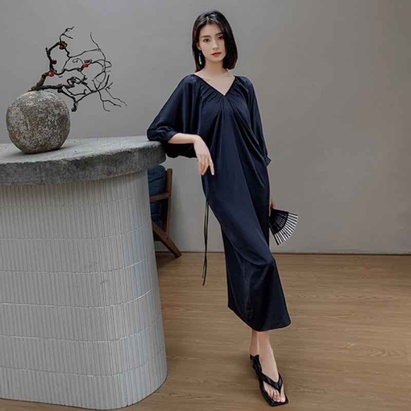 Chinese Style Nightdress Summer Comfortable One-shoulder Satin Silk Like Pajamas Women's Luxury Large Home Clothes