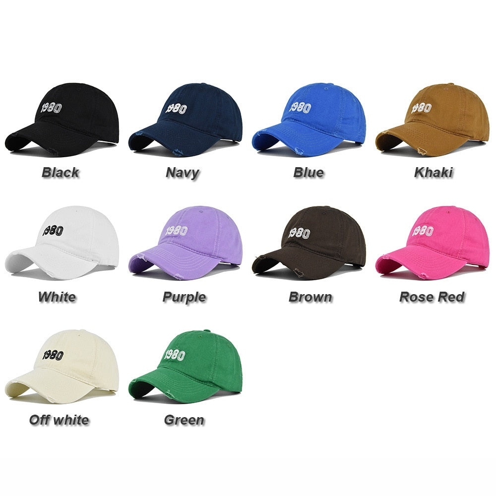 Retro Men's Caps 100% Cotton Women's Baseball Cap 1980 Letter Snapback Hat Spring Summer Trucker Cap Golf Kpop Dad Hat