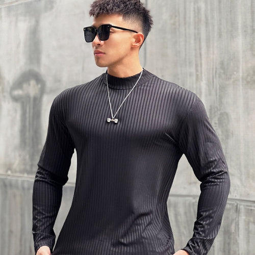 Load image into Gallery viewer, Autumn Casual Skinny T-shirt Men Long Sleeves Solid Shirt Gym Fitness Bodybuilding Tees Black Tops Male Fashion Stripes Clothing
