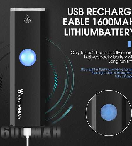 Bicycle Headlights T6 LED USB Bike Front Light Rechargeable 1600mAh Lithium Battery MTB Aluminium Alloy Flashlights