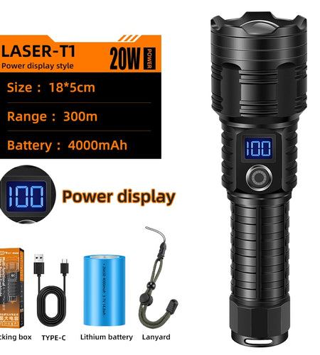 Tactical Flashlight Camping Hiking Telescopic Zoom Highlight Torch Power Bank Outdoor Hunting Survival Safety Hammer