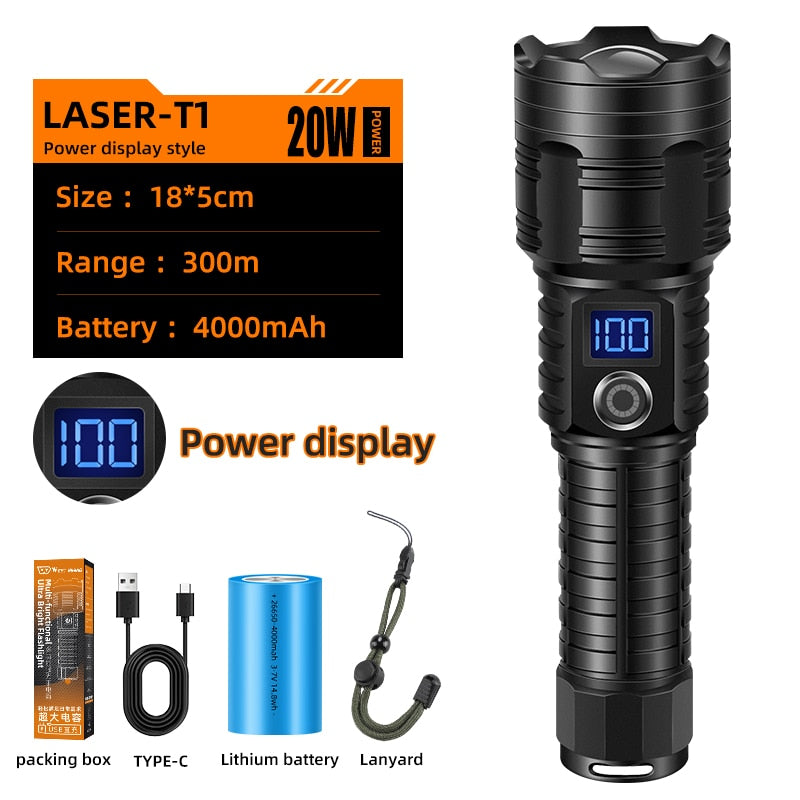 Tactical Flashlight Camping Hiking Telescopic Zoom Highlight Torch Power Bank Outdoor Hunting Survival Safety Hammer