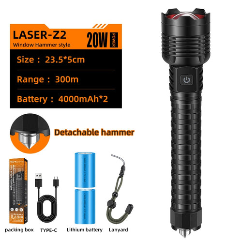 Load image into Gallery viewer, Tactical Flashlight Camping Hiking Telescopic Zoom Highlight Torch Power Bank Outdoor Hunting Survival Safety Hammer
