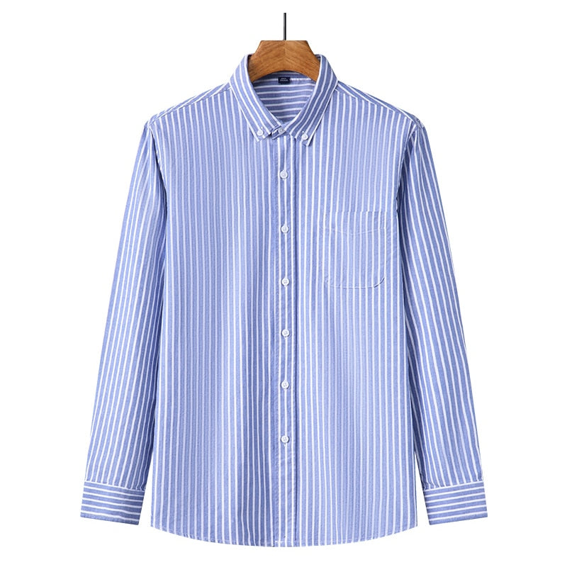 Top Grade 100% Cotton Fashion Brand Designer Vertical Stripes Slim Fit Button Down Shirts Casual Long Sleeve Men Clothing