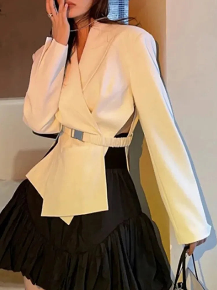 Irregular Hem Blazer For Women Notched Collar Long Sleeve Solid Single Breasted Blazers Female Autumn Clothing