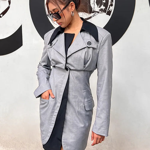 Load image into Gallery viewer, Patchwork Colorblock Blazer For Women Notched Collar Long Sleeve Single Button Blazers Female Fashion Clothes Style
