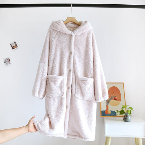 Load image into Gallery viewer, Women&#39;s Pajamas Robe Warm Thick Flannel Solid Sleepwear Casual Homewear Cute Hoodie Top Nightwear Femme New for Winter
