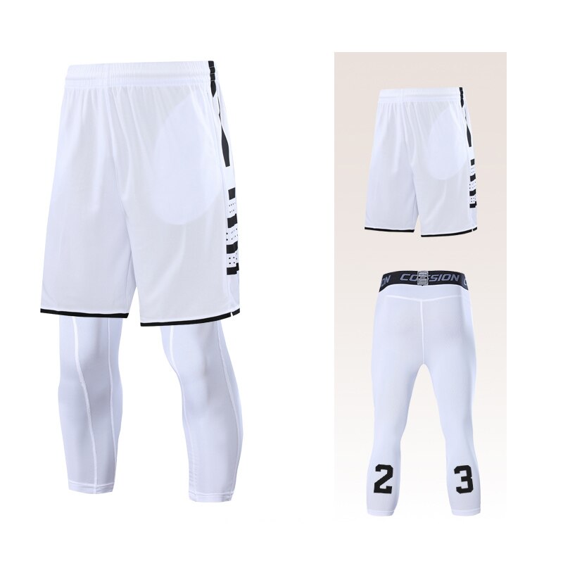 2pcs Set Men Running Shorts Leggings Fitness Compression Sweatpants Gym Jogging Outdoor Sport Basketball Football Clothes v1