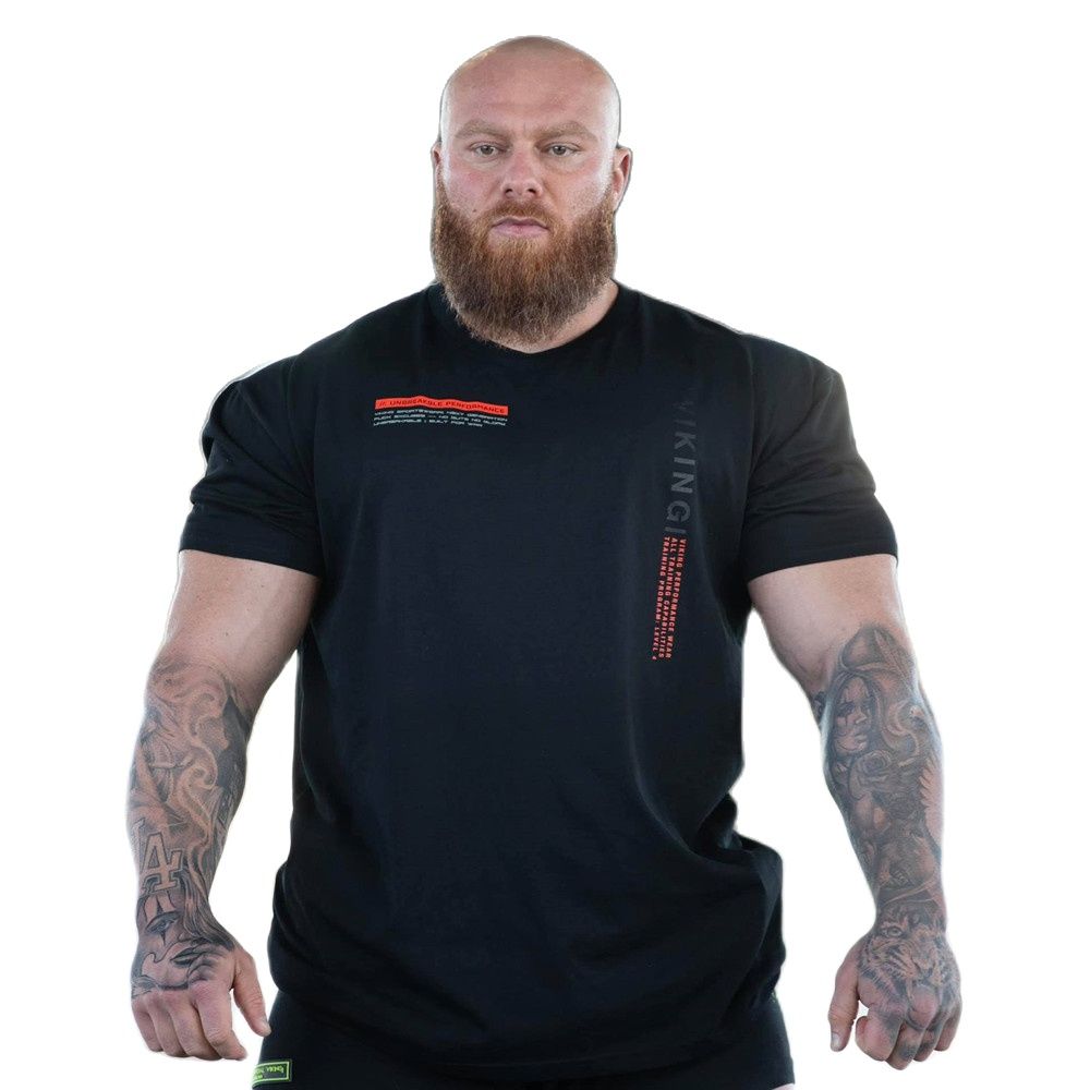 Black Cotton Print T-shirt Men Casual Short Sleeve Tees Shirt 2022 Gym Fitness Tops Male Summer Bodybuilding Training Clothing