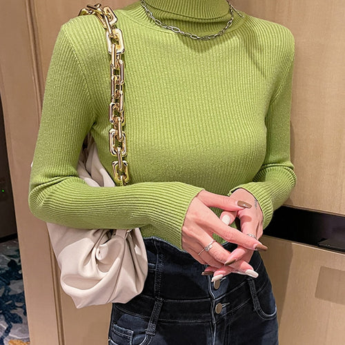 Load image into Gallery viewer, Simple Women Turtleneck Sweater Winter Fashion Pullover Elastic Knit Ladies Jumper Casual Solid Black Female Basic Tops
